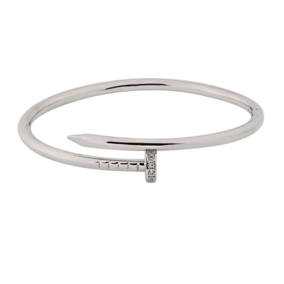 Nail Zirconia Bracelet Silver Love Bangle Cuff Stainless Steel Non-Tarnish - Picture 1 of 13